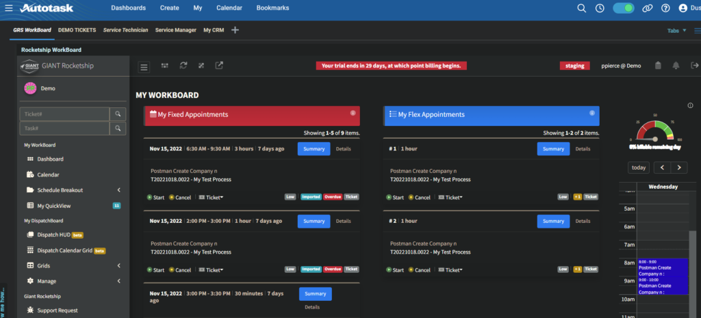 Rocketship Dashboard in Autotask