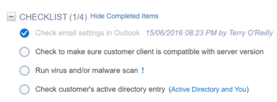 Settings for checklists in Autotask