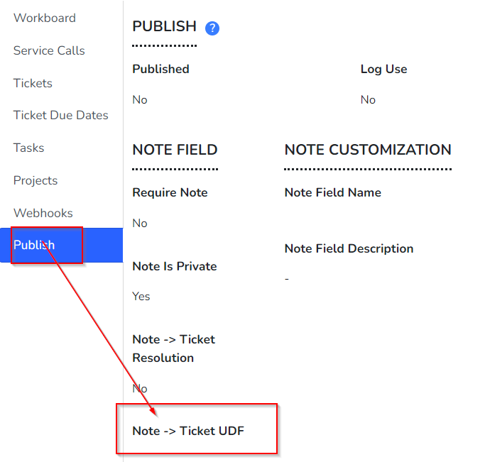 Rocketship updating an Autotask Ticket UDF with a note.