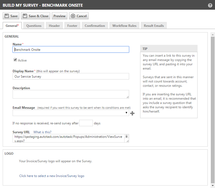 Build my survey customer surveys in Autotask tool. 