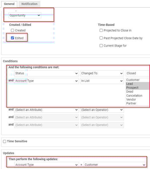 Screenshot showing Autotask CRM WFR to Convert a Customer
